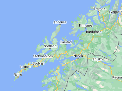 Map showing location of Borkenes (68.77396, 16.17391)