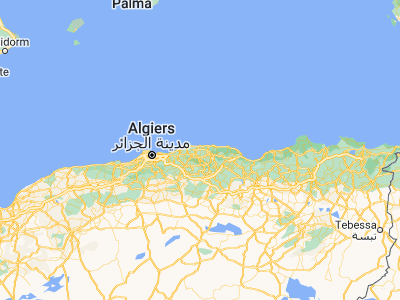 Map showing location of Boudjima (36.80218, 4.15187)