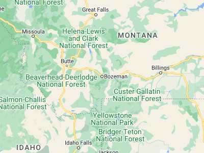 Map showing location of Bozeman (45.67965, -111.03856)