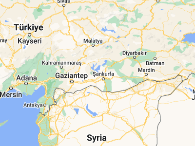 Map showing location of Bozova (37.3625, 38.52667)