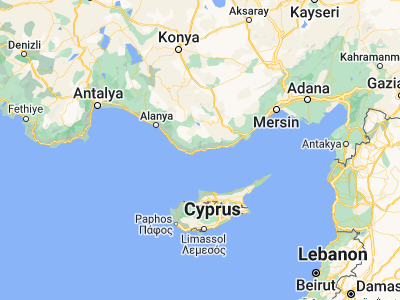 Map showing location of Bozyazı (36.1082, 32.96113)