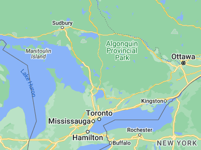 Map showing location of Bracebridge (45.03341, -79.31633)