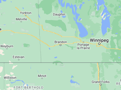 Map showing location of Brandon (49.84692, -99.95306)
