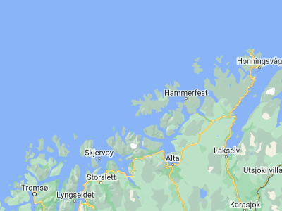 Map showing location of Breivikbotn (70.58871, 22.28486)