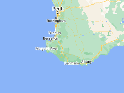 Map showing location of Bridgetown (-33.96242, 116.13598)