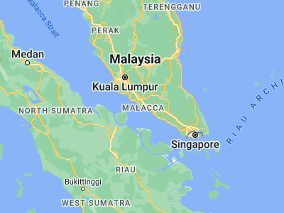 Map showing location of Bukit Rambai (2.2594, 102.1838)