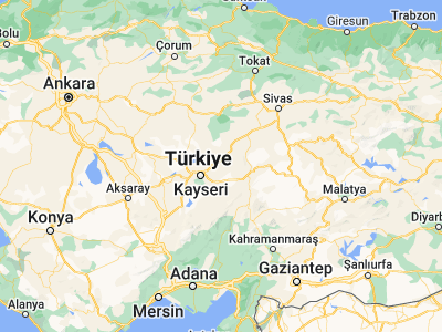 Map showing location of Bünyan (38.8463, 35.86032)