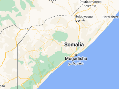 Map showing location of Buurhakaba (2.80257, 44.07806)