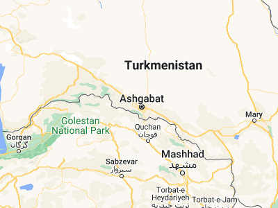 Map showing location of Büzmeýin (38.05067, 58.20559)