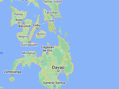 Map showing location of Cabadbaran (9.12361, 125.53444)