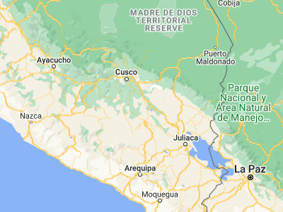 Map showing location of Cahuanuyo (-14.34111, -71.46944)