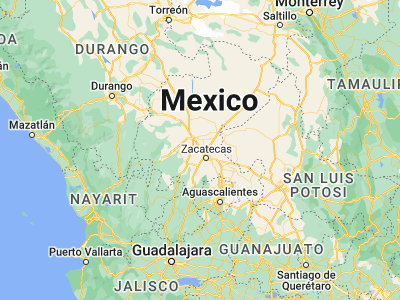 Map showing location of Calera Víctor Rosales (22.95, -102.7)