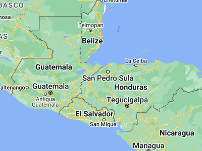 Map showing location of Camalote (15.33333, -88.33333)