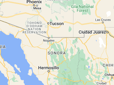 Map showing location of Cananea (30.98633, -110.29134)