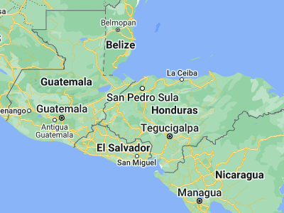 Map showing location of Cañaveral (14.98333, -88.01667)