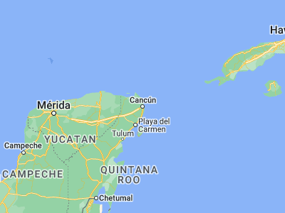 Map showing location of Cancún (21.17429, -86.84656)