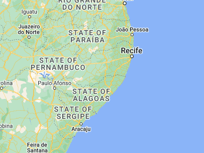 Map showing location of Canhotinho (-8.88222, -36.19111)