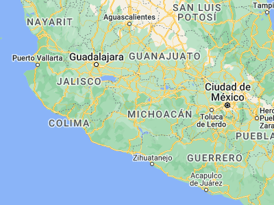 Map showing location of Capácuaro (19.54626, -102.05236)