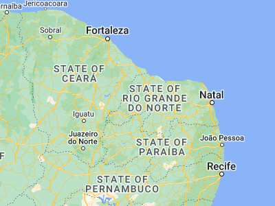 Map showing location of Caraúbas (-5.7925, -37.55667)