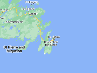 Map showing location of Carbonear (47.73319, -53.21478)
