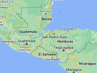 Map showing location of Casa Quemada (15.26667, -88.55)