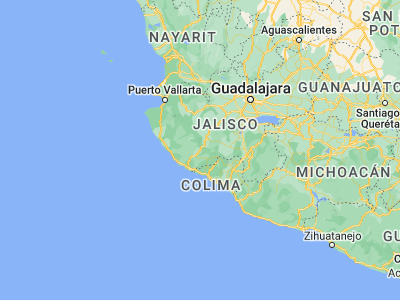 Map showing location of Casimiro Castillo (19.60429, -104.43572)