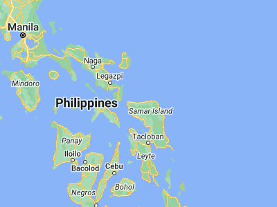 Map showing location of Catarman (12.4989, 124.6377)