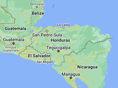 Map showing location of Cedros (14.6, -87.11667)