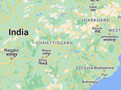 Map showing location of Chāmpa (22.05, 82.65)