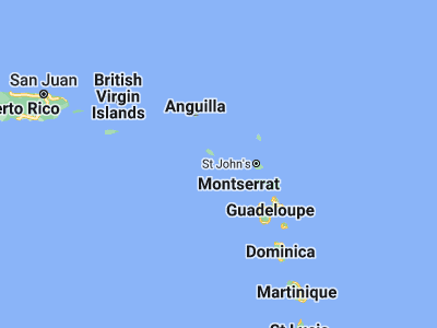Map showing location of Charlestown (17.13333, -62.61667)