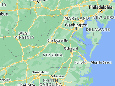 Map showing location of Charlottesville (38.02931, -78.47668)