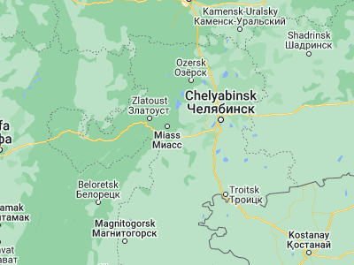 Map showing location of Chebarkul’ (54.9749, 60.3633)