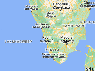 Map showing location of Chelakara (10.7, 76.35)