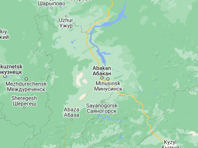 Map showing location of Chernogorsk (53.82361, 91.28417)