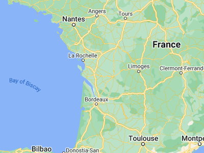 Map showing location of Cognac (45.7, -0.33333)
