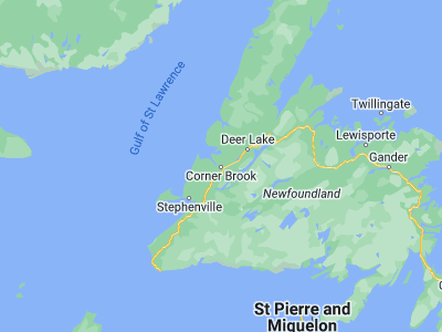 Map showing location of Corner Brook (48.96671, -57.9484)