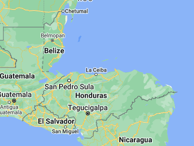 Map showing location of Corozal (15.8, -86.71667)