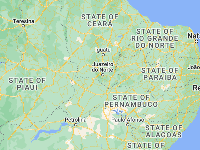 Map showing location of Crato (-7.23417, -39.40944)