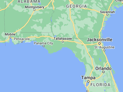 Map showing location of Crawfordville (30.17604, -84.37518)