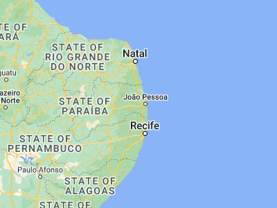 Map showing location of Cruz do Espírito Santo (-7.14, -35.08639)