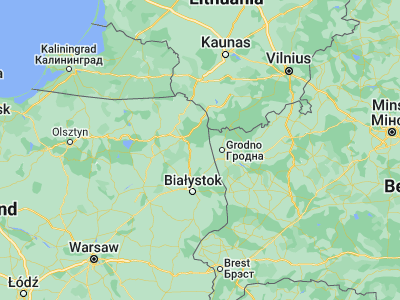Map showing location of Dąbrowa Białostocka (53.65364, 23.34792)