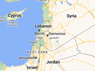 Map showing location of Damascus (33.5102, 36.29128)