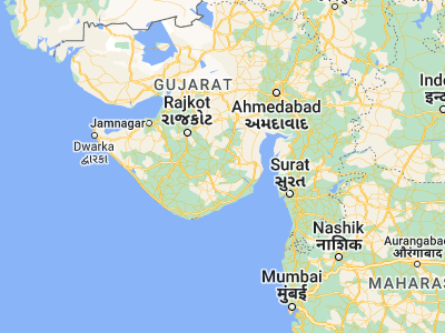 Map showing location of Dāmnagar (21.7, 71.51667)