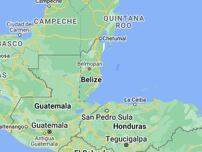 Map showing location of Dangriga (16.96921, -88.23206)