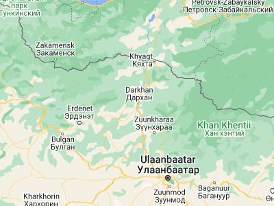 Map showing location of Darhan (49.48667, 105.92278)