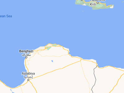 Map showing location of Darnah (32.76704, 22.63669)