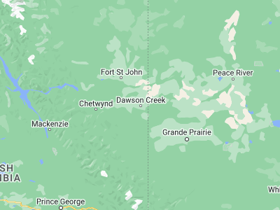 Map showing location of Dawson Creek (55.7666, -120.23616)