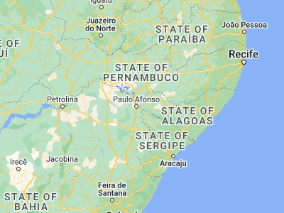 Map showing location of Delmiro Gouveia (-9.38861, -37.99917)
