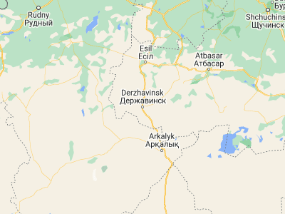 Map showing location of Derzhavīnsk (51.09922, 66.31557)