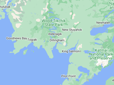 Map showing location of Dillingham (59.03972, -158.4575)